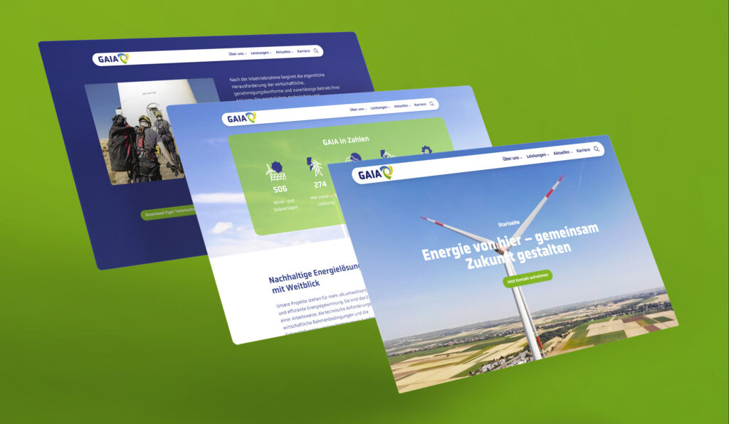 Mockup der neuen GAIA Website im Rahmen des Markenrelaunches – mit neuem Logo und neuem Coroporate Design